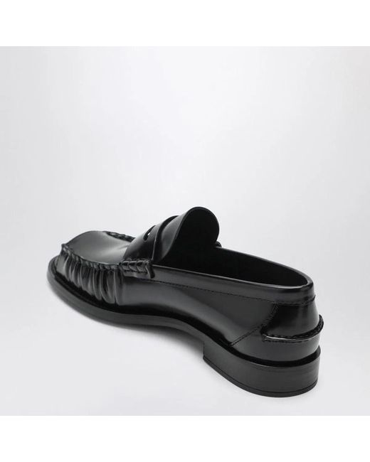 Prada Black Brushed Leather Peeptoe Loafers