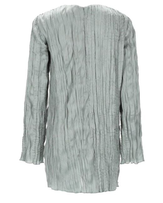 Staud Gray Crinkled Long-Sleeve Mini Dress