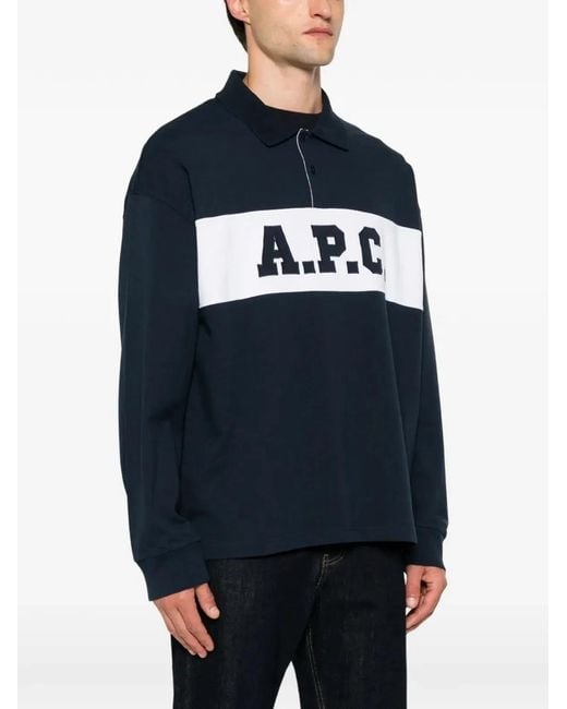 A.P.C. Blue Long-Sleeved Polo Shirt for men