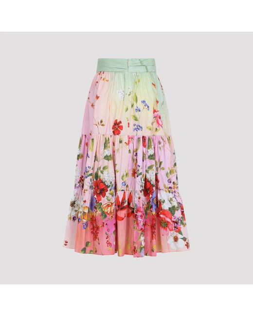 Roberto Cavalli Red Miami Flowers Cotton Midi Skirt