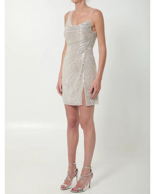 Self-Portrait Natural Self Portrait Rhinestone Draped Mini Dress