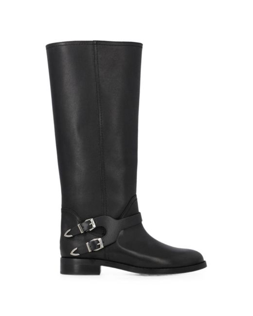 Pinko Black Leather Rubber Boots