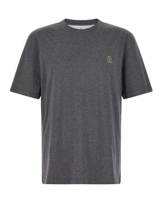Brunello Cucinelli Gray 'Stemma Solomeo' T-Shirt for men