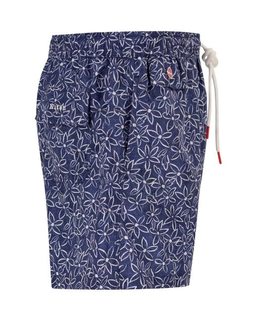 Kiton Blue Short Patterned Swim Boxers for men