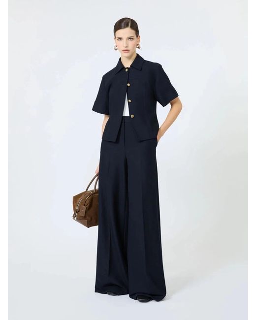 Max Mara Blue Wide-Fit Piqué Jersey Trousers