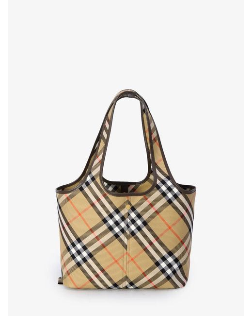 Burberry Natural Embroidered Canvas Small Check Shopping Bag