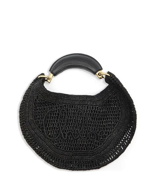 Chloé Black Summer Banana Rafia Hobo Bag
