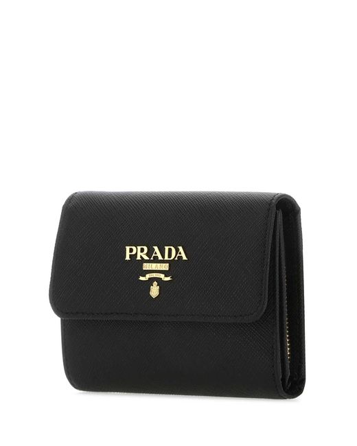 Prada Black Small Leather Continental Wallet