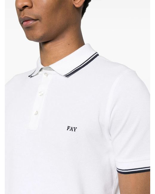 Fay White Polo Shirt With Logo for men