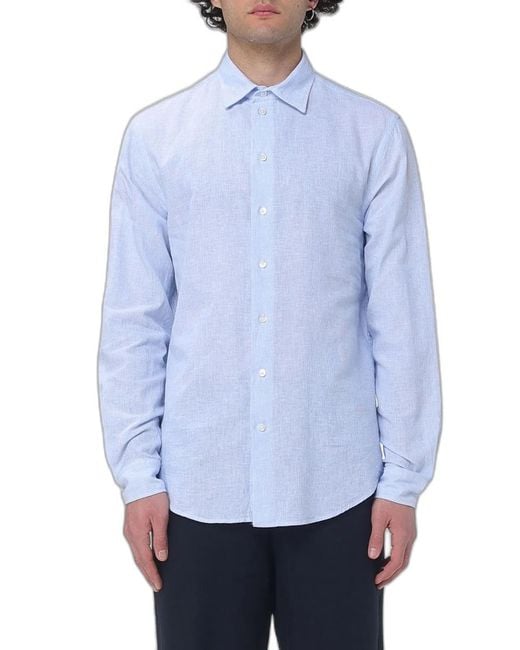 Emporio Armani Blue Linen Cotton Shirt for men