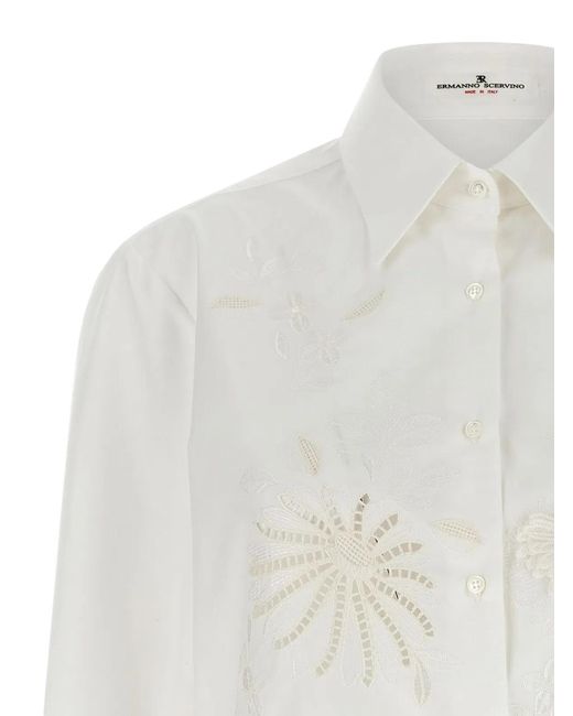 Ermanno Scervino White Embroidery Floral Cut-Outs Shirt