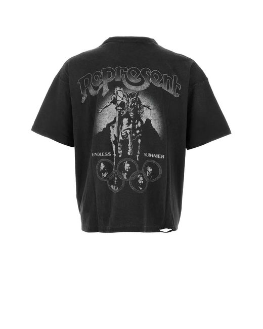 Represent Black Crew Neck T-Shirt for men