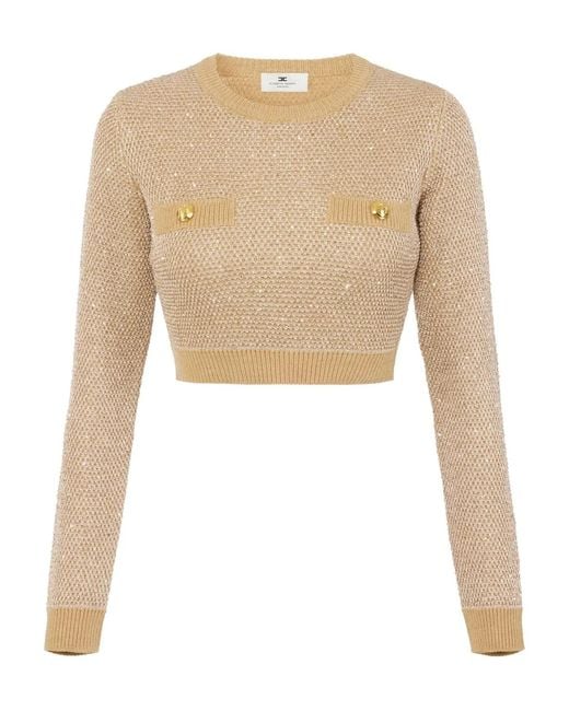 Elisabetta Franchi Natural Sweater With Sequins