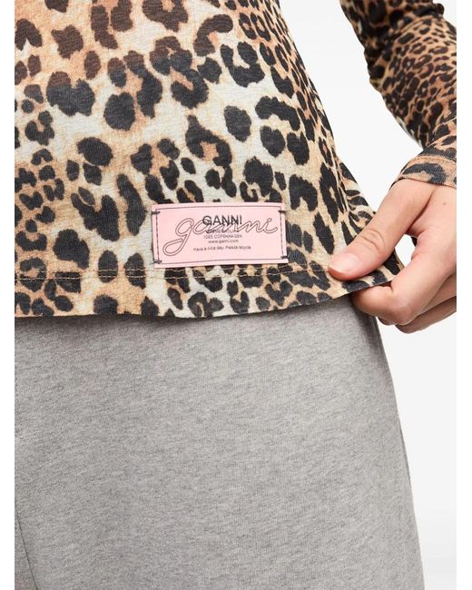 Ganni Brown Leopard Print Top