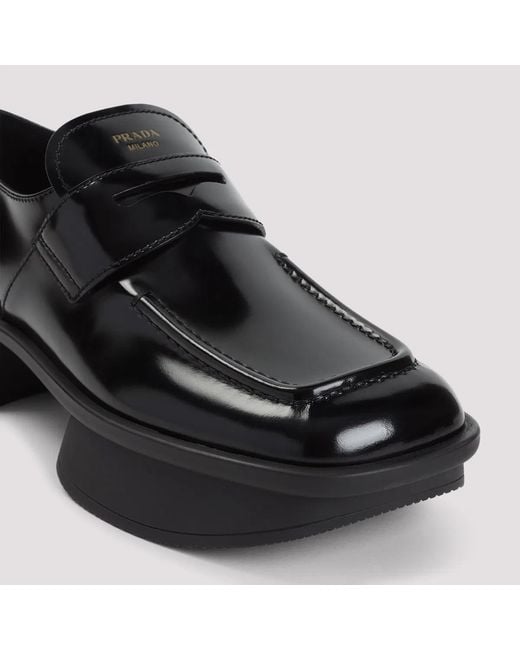 Prada Black Elegant Leather Loafers With 4Cm Heel