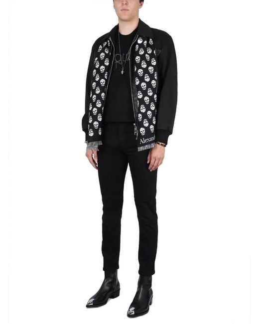 McQueen Black Leather Bomber Jacket for men