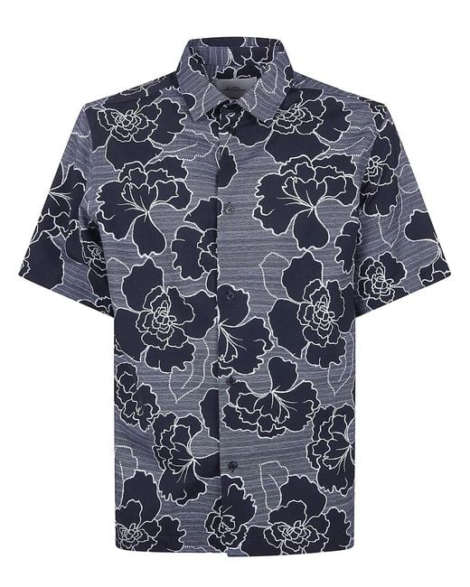 Les Deux Blue "Charlie Poppy Aop" Short Sleeves Shirt for men