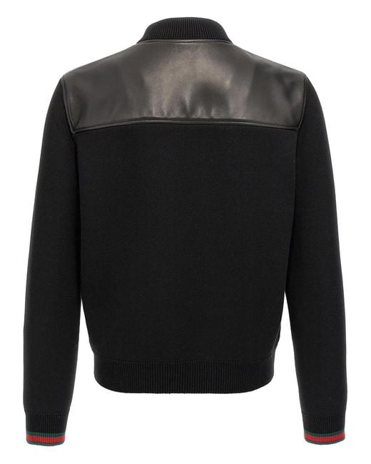 Gucci Black Bimaterial Bomber Jacket for men