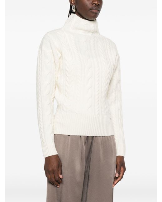 Herno White Cable-Knit Roll-Neck Sweater