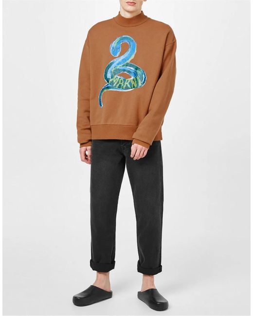 Marni Blue Piton Logo Brushed Organic Sweatshirt for men