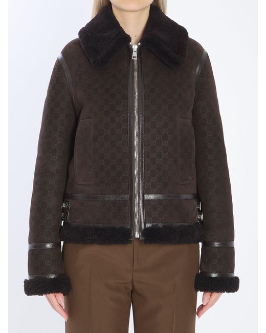 Gucci Brown Suede Leather And Shearling Jacket