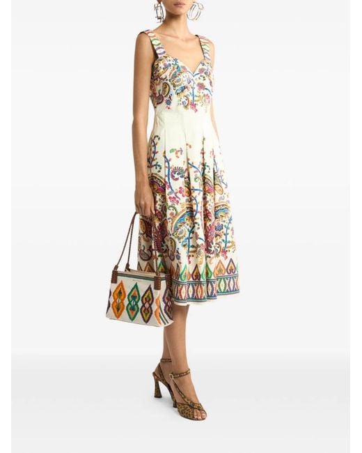 Etro White Natural Est Multi Midi Straps Dress