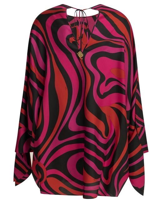 Emilio Pucci Red "Marmo" Short Caftan Dress