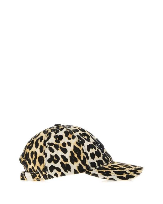 Ganni Black Washed Cotton Canvas Cap Leo Emb