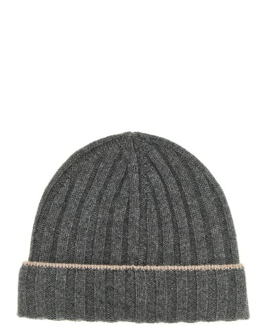 Brunello Cucinelli Gray Cashmere Turn-Up Beanie for men