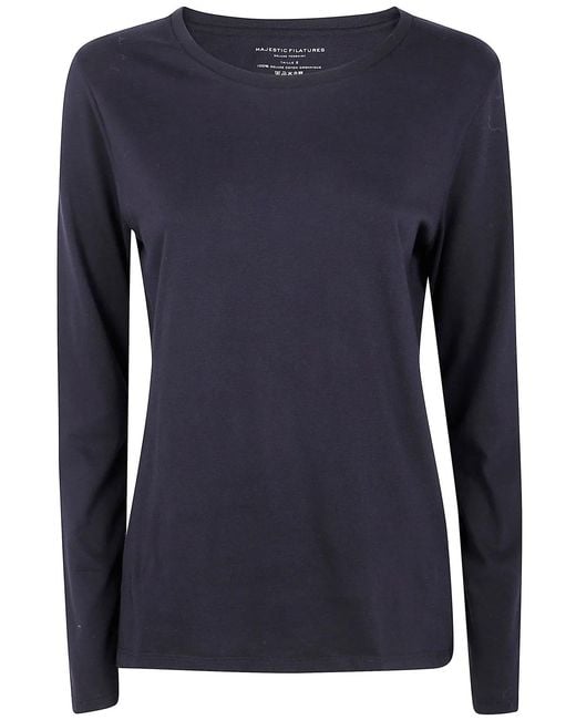 Majestic Black Round Neck Long Sleeve Sweater