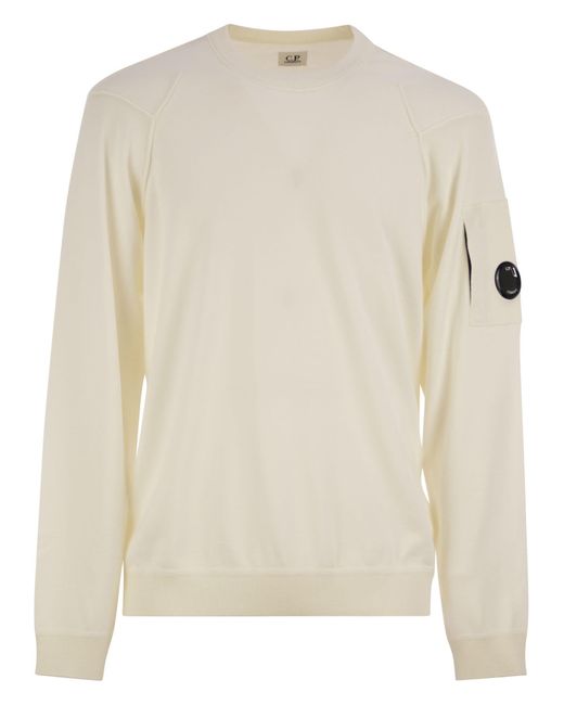 C P Company White Sea Island Cotton Crew-Neck Jumper for men