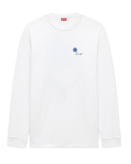 KENZO White Tulip Long-Sleeved Cotton T-Shirt for men
