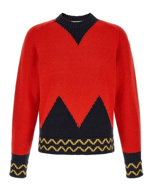 Marni Red Geometric Intarsia Sweater for men