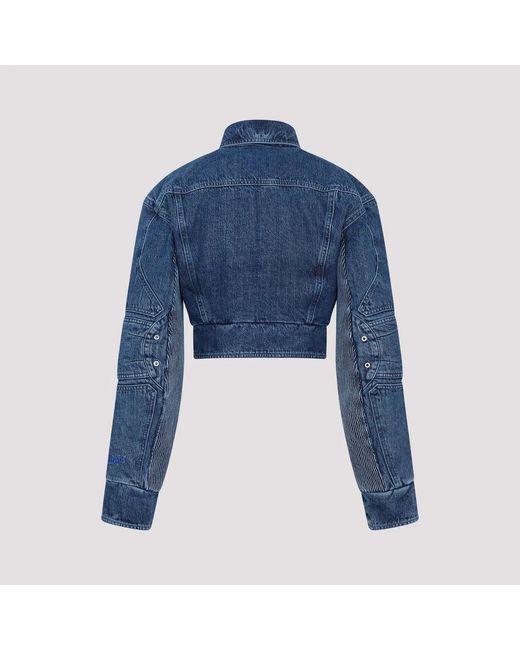Off-White c/o Virgil Abloh Blue Off Motorcycle Hole Crop Jacket