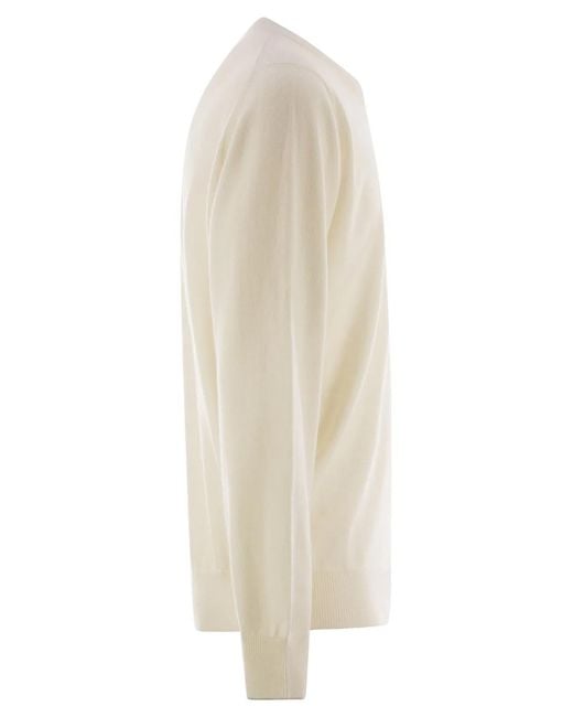 Brunello Cucinelli White Pure Cashmere Crew-Neck Sweater for men