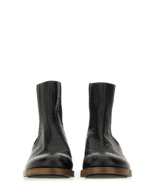 Uma Wang Black Textured Leather Ankle Boot for men
