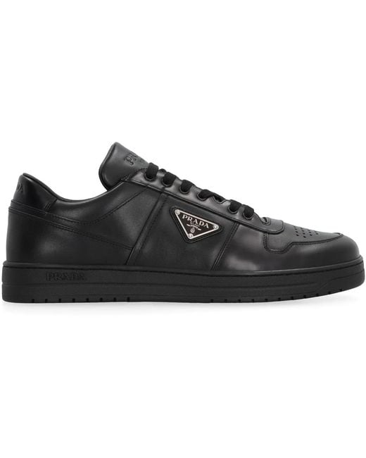 Prada Black Downtown Leather Low-Top Sneakers for men