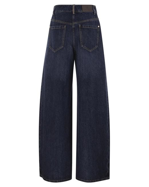 Brunello Cucinelli Blue Wide-Leg Cotton Denim Jeans