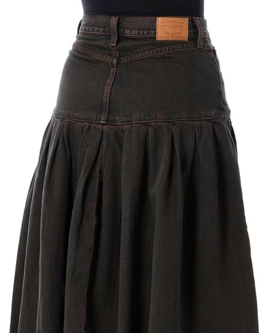 Levi's Black Pleated Denim Midi Skirt
