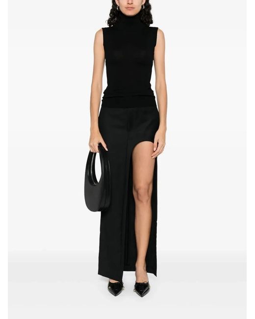 Max Mara Black Turtle Neck Sleeves Less Woven "Vertigo" Top