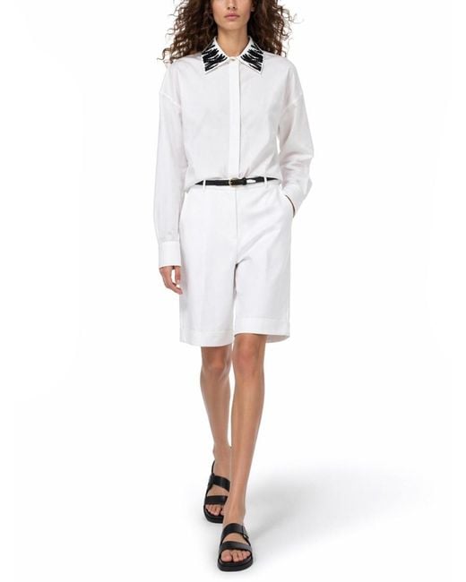 Max Mara White Camicia Con Dettaglio Strass
