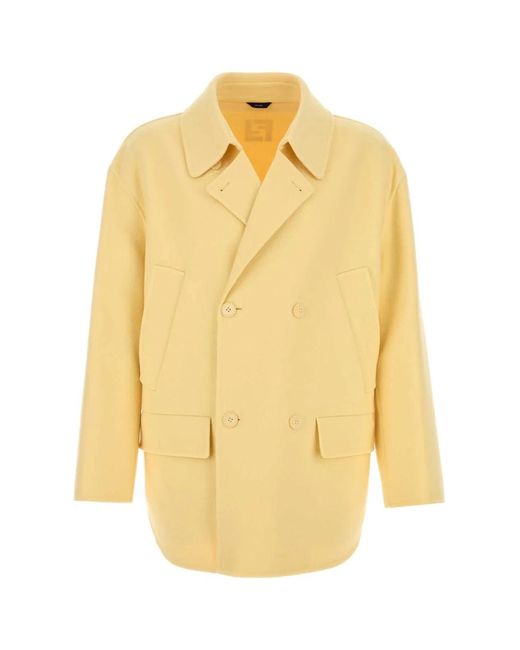 Fendi Yellow Wool Double-Breasted Pea Coat for men