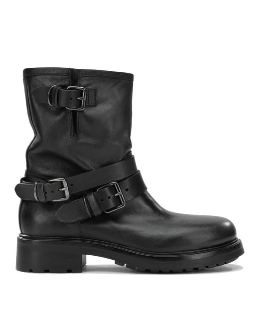 Strategia Black Leather Rubber Boots Ankle
