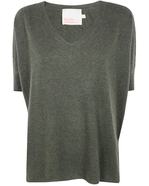 ABSOLUT CASHMERE Women's Green Giustina Short Sleeves V Neck Oversized  Sweater
