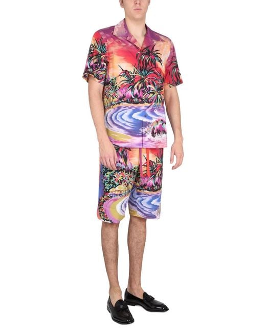 Dolce & Gabbana Red Dolce & Gabbana Bermuda Shorts With Hawaii Print for men
