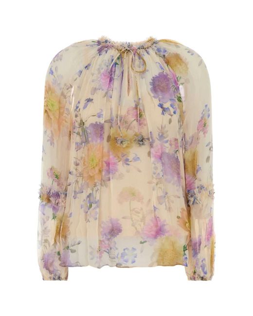 Zimmermann Pink Printed Crepe Luna Blouse