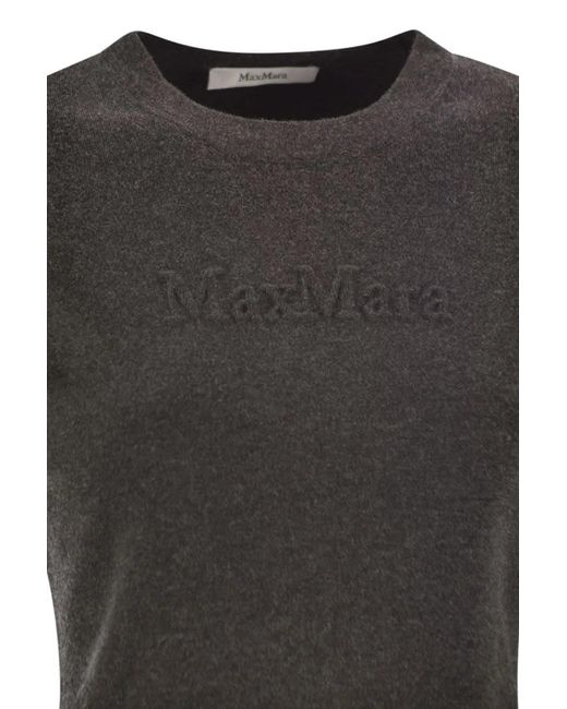 Max Mara Black "Ticino" Logo Long Sleeves Round Neck Sweater