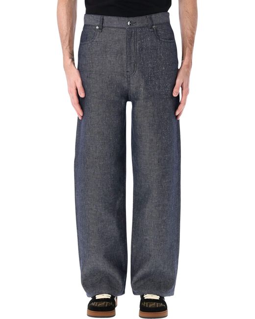 Fendi Blue Straight-Leg Jeans Linen for men