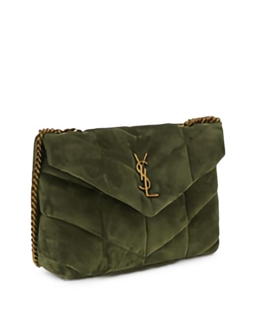 Saint Laurent Green Suede Puffer Toy Crossbody Bag