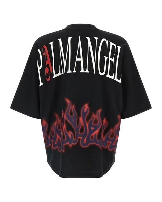 Palm Angels Black 'Flames' T-Shirt for men
